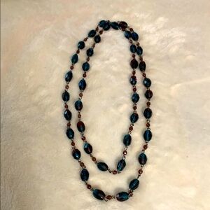 Iridescent Blue and Red 36 Inch Beaded Necklace